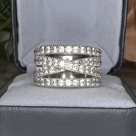 ️Beautiful Wide 4 row Crossover Diamond Ring Solid 925 Sterling Silver -See pics - Picture 1 of 17